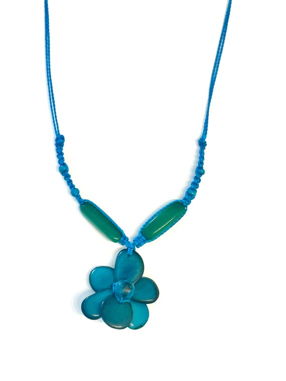Tagua Nut Flower Pendant Macrame Necklace, Boho Jewelry, Colorful Jewelry