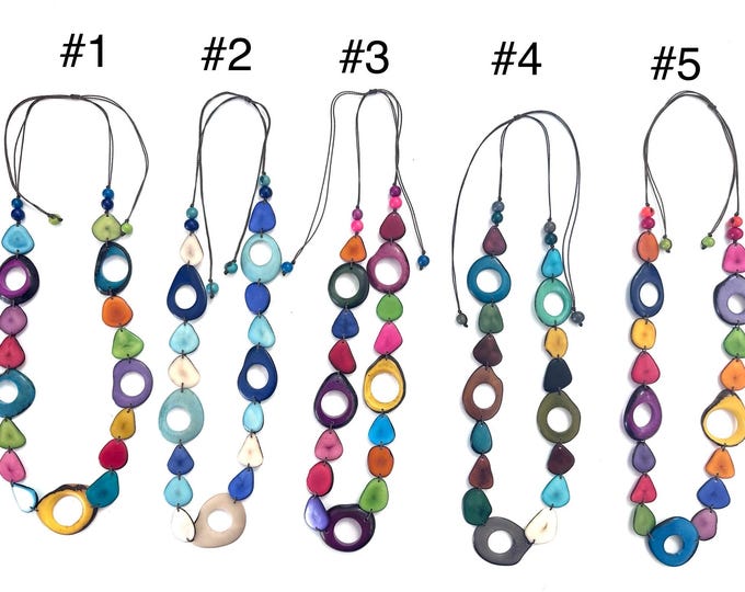 Long Tagua Nut Colorful  Necklace, Boho Accessories, Beach Accessories, Eco-Fashion, Eco-Friendly Jewelry