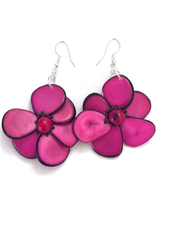 Tagua-Nut Earrings, Flower Design, Tagua Jewelry, Eco-Fashion, Eco-Friendly