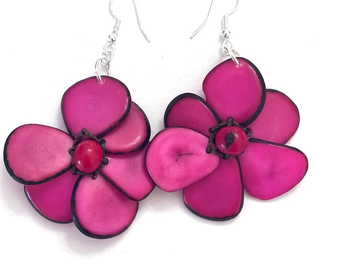 Tagua-Nut Earrings, Flower Design, Tagua Jewelry, Eco-Fashion, Eco-Friendly