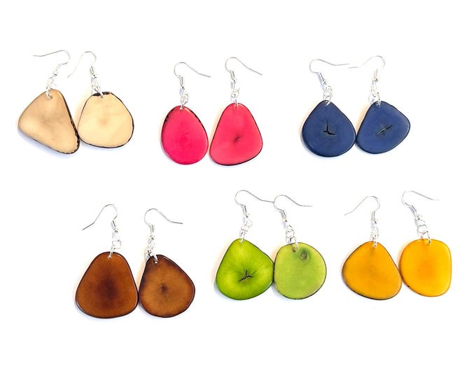 Tagua Nut Slice Earrings, Boho Chic, Eco Friendly Fashion