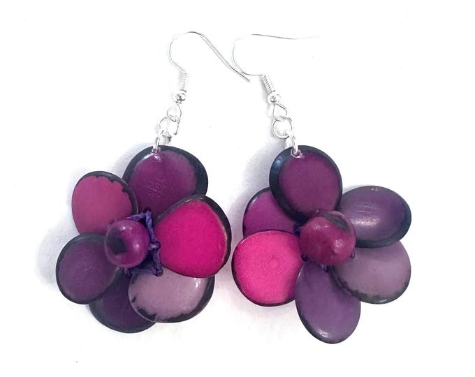 Tagua-Nut Earrings, Flower Design, Tagua Jewelry, Eco-Fashion, Eco-Friendly