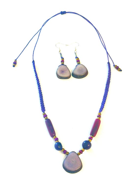Tagua Nut and Acai Seed Macrame Necklace & Matching Earrings, Eco Friendly Jewelry, Eco Fashion
