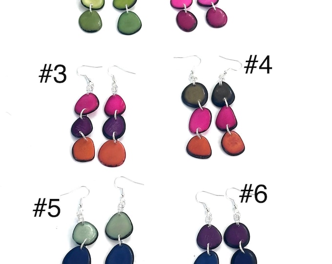 Long Sliced Tagua Nut Dangle Earrings, Boho chic, Sustainable Palm Nut,
