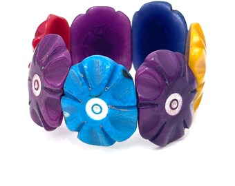 Tagua Nut Flower Design Bracelet - Eco-friendly Jewelry -  Boho - Bohemian