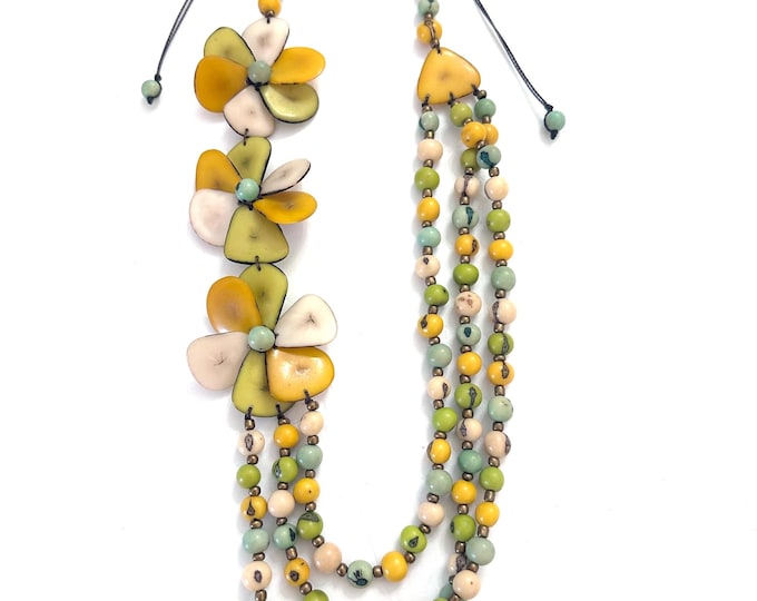 Tagua and Acai Seed Necklace/ Flower Tagua Necklace/ Boho Necklace| Statement Necklace|