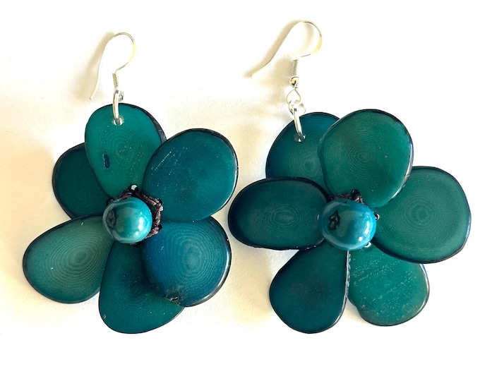 Tagua-Nut Earrings, Flower Design, Tagua Jewelry, Eco-Fashion, Eco-Friendly