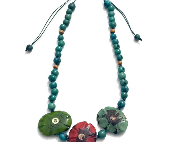 Tagua Nut Flower Design Adjustable Necklace / Tagua Jewelry /Boho Jewelry