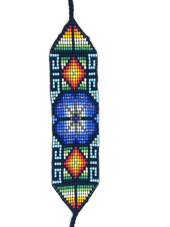 Beaded Wide Bracelet, Multi-Color Tiny Glass Beads, Tribal Jewelry