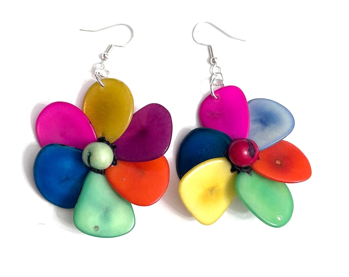 Tagua-Nut Earrings, Flower Design, Tagua Jewelry, Eco-Fashion, Eco-Friendly