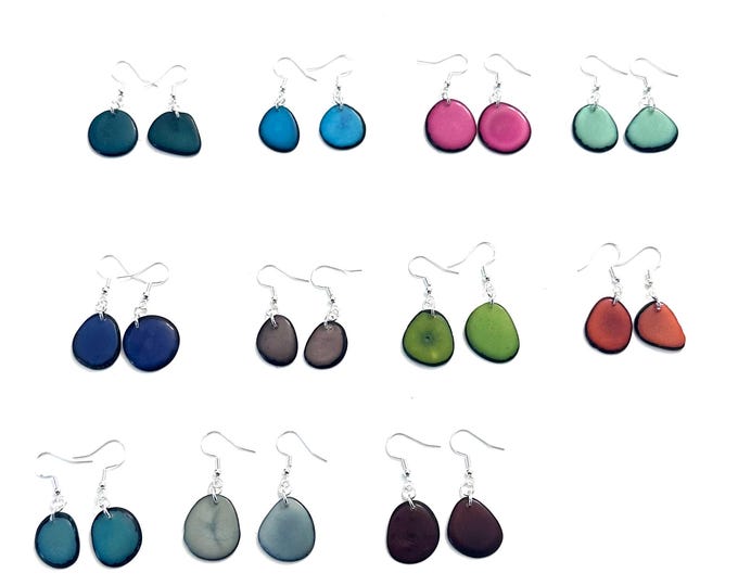 Colorful Small Tagua Nut Slice Earrings, Eco-Fashion Jewelry