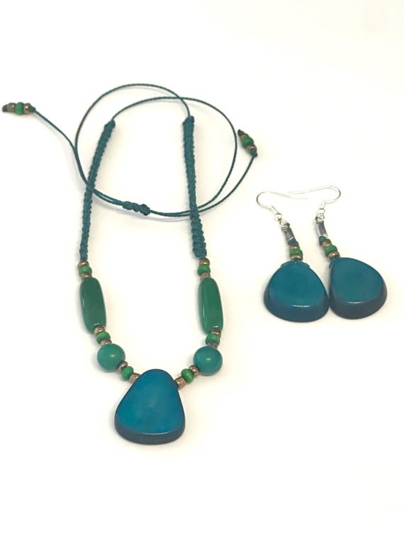 Tagua Nut and Acai Seed Macrame Necklace & Matching Earrings, Eco Friendly Jewelry, Eco Fashion