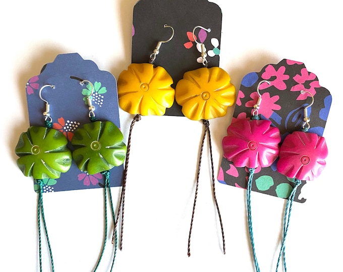 Tagua Nut Flower Design Earrings- Eco-friendly Jewelry - Boho - Bohemian