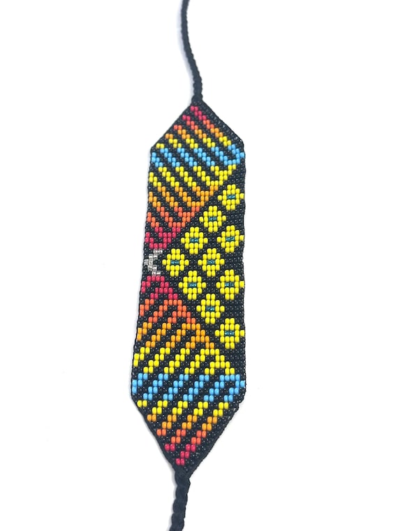 Beaded Wide Bracelet, Multi-Color Tiny Glass Beads, Tribal Jewelry