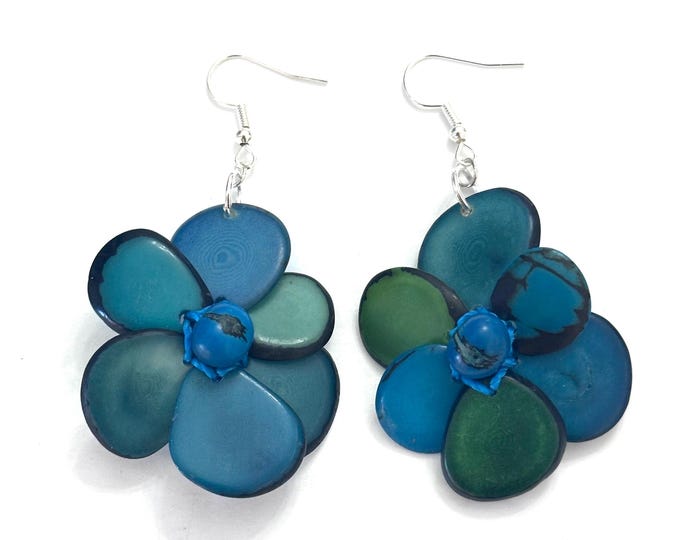 Tagua-Nut Earrings, Flower Design, Tagua Jewelry, Eco-Fashion, Eco-Friendly