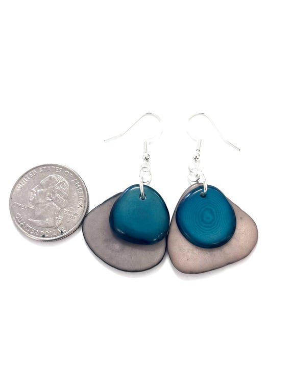 Double Tagua Nut Sliced Earrings, Boho Jewelry, Vegetable Ivory