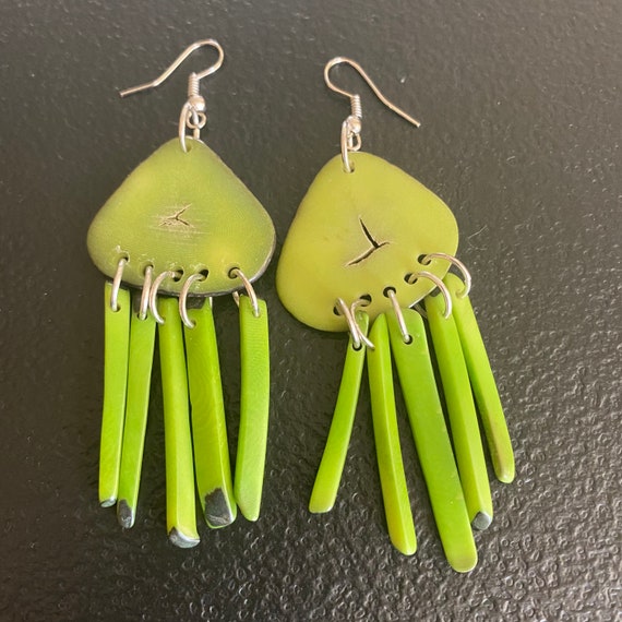 Green Sliced Tagua Nut Earrings