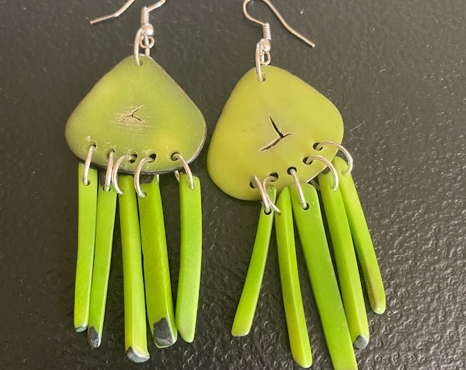 Green Sliced Tagua Nut Earrings