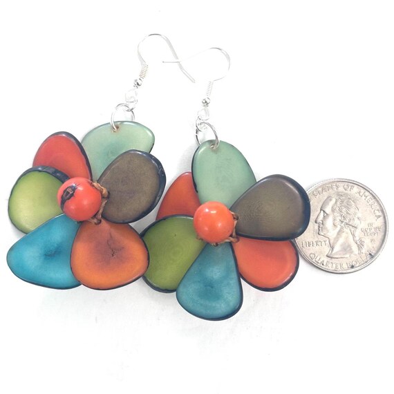 Tagua-Nut Earrings, Flower Design, Tagua Jewelry, Eco-Fashion, Eco-Friendly