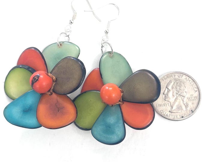 Tagua-Nut Earrings, Flower Design, Tagua Jewelry, Eco-Fashion, Eco-Friendly