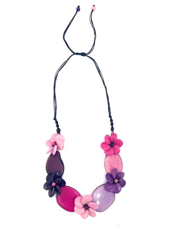 Tagua Flower Necklace, Adjustable Boho Jewelry