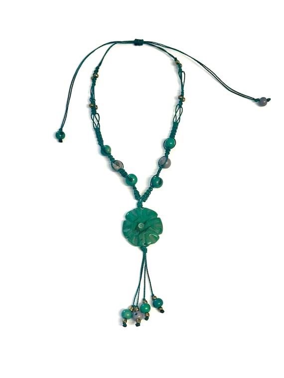 Tagua Nut Flower Pendant Macrame Necklace, Colorful Eco-Friendly Statement Jewelry