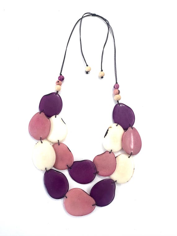 Classic Tagua Nut Double Strand Necklace/ Vegetable Ivory/ Bib Necklace/ Adjustable