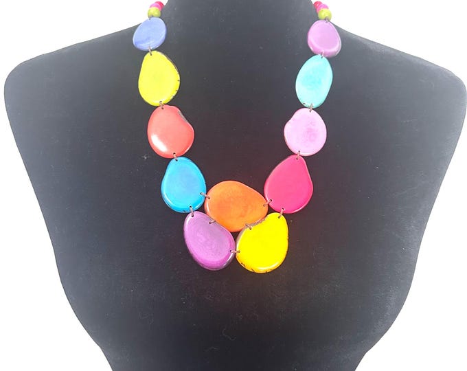 Handmade Tagua Nut Bib Necklace - Multicolor Boho Jewelry
