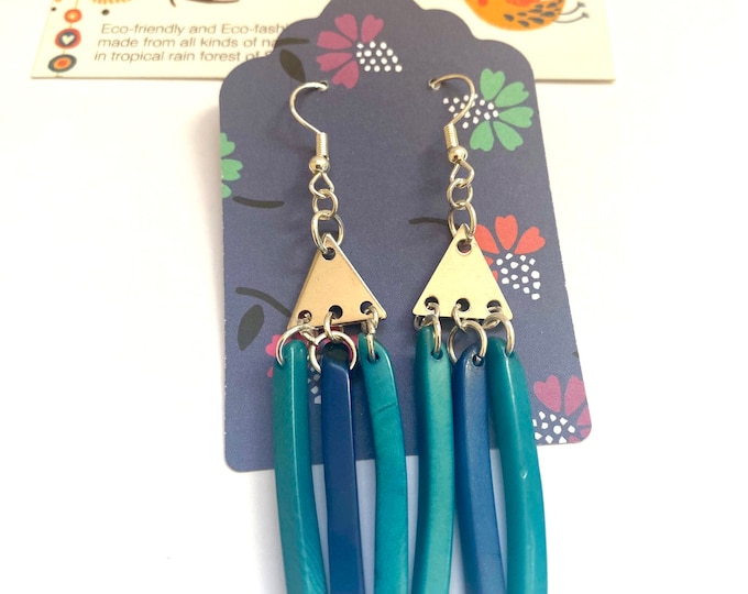 Tagua Nut Stick Earrings (Turquoise and Blue Color)