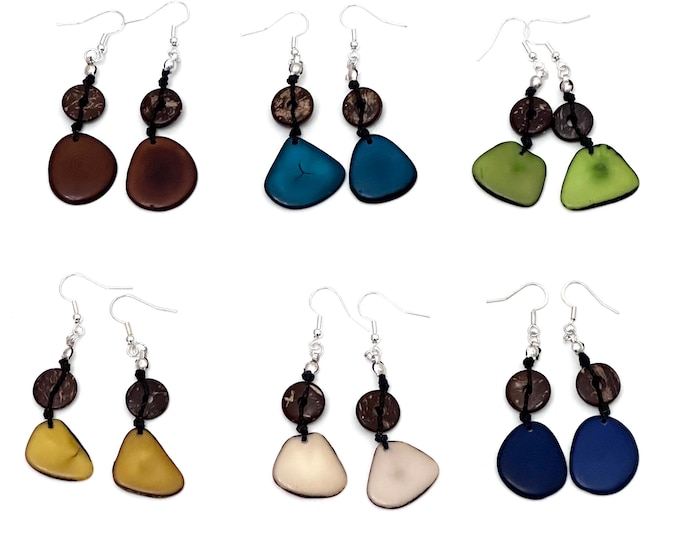 Tagua-nut & Coconut Shell Beads  Earrings, Tagua Jewelry, Boho Jewelry, Eco-Fashion Jewelry, Eco-Friendly Jewelry