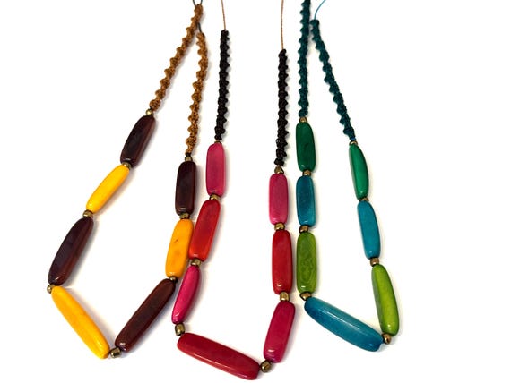 Unisex Macrame Necklace, Natural Tagua Beads, Adjustable Hippie Beach Jewelry