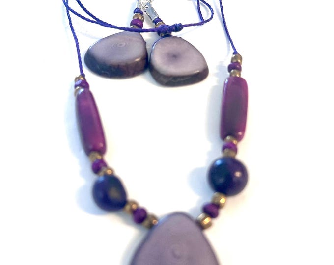 Tagua Nut Necklace Pendant and Matching Earrings Set