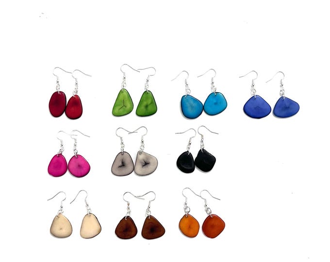 Small Tagua Nut Slice  Earrings, Tagua Earrings, Eco-Fashion Jewelry, Eco-Friendly Jewelry, Colorful Jewelry