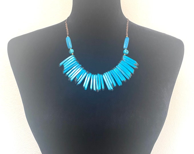 Turquoise Tagua Nut Necklace- Eco-friendly Jewelry, Boho Jewelry, Macrame Necklace