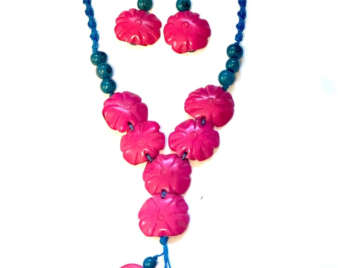 Flower Tagua Nut Pendant Necklace and Matching Earrings | Spring/ Summer Collection
