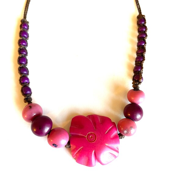 Tagua Nut Flower Design Necklace - Eco-friendly Jewelry -  Boho - Bohemian