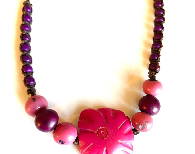 Tagua Nut Flower Design Necklace - Eco-friendly Jewelry -  Boho - Bohemian