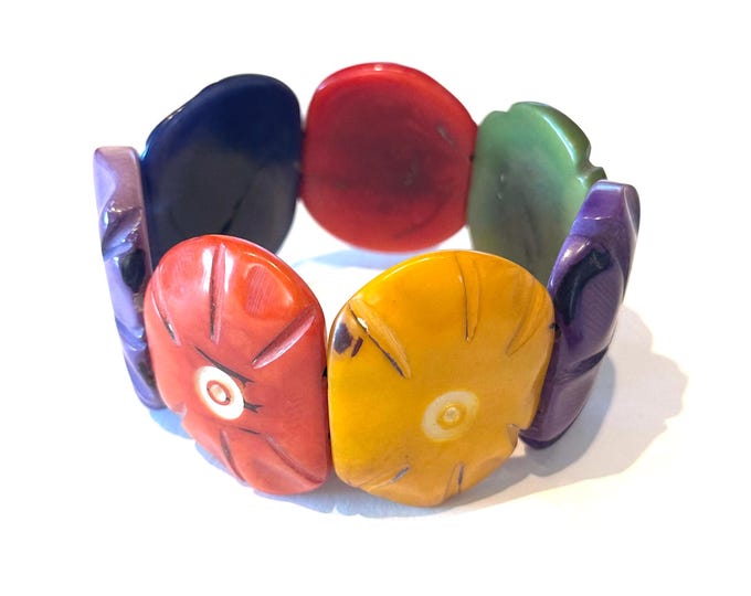 Tagua Nut Flower Design Bracelet - Eco-friendly Jewelry -  Boho - Bohemian