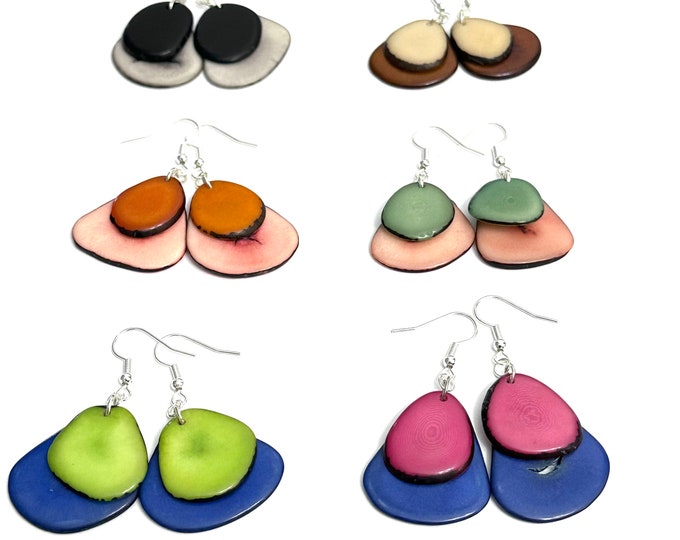 Tagua-nut Earrings/ Tagua Jewelry, Boho Jewelry, Eco-Friendly Jewelry, Eco-Fashion (S.03)