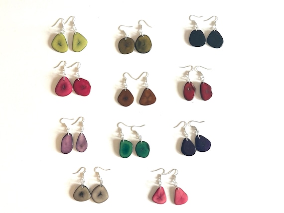 Colorful Tagua Nut Slice Earrings, Eco-Friendly Jewelry