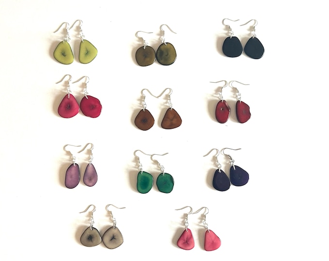 Colorful Tagua Nut Slice Earrings, Eco-Friendly Jewelry