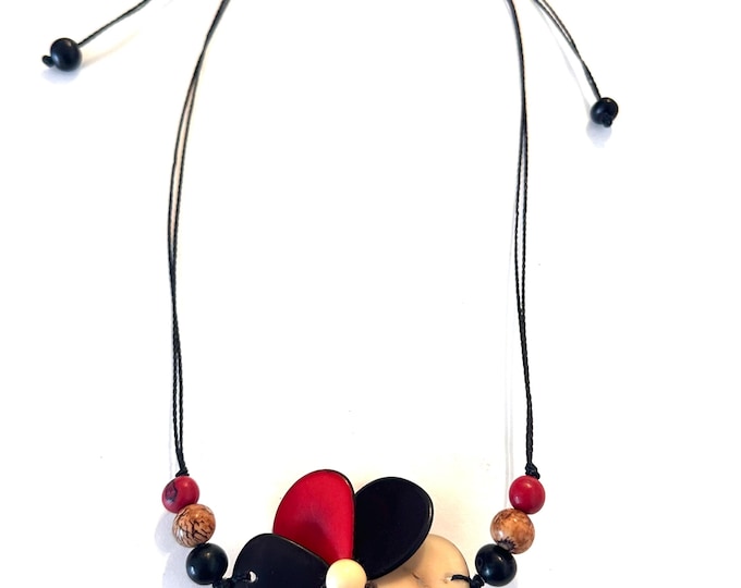Colorful Tagua Nut Flower Pendant Necklace,  Adjustable Boho Chic Jewelry