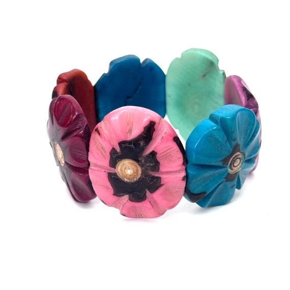 Tagua Nut Flower Design Bracelet, Eco-friendly Jewelry,  Boho, Bohemian