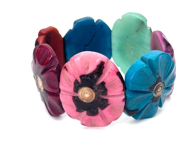 Tagua Nut Flower Design Bracelet, Eco-friendly Jewelry,  Boho, Bohemian