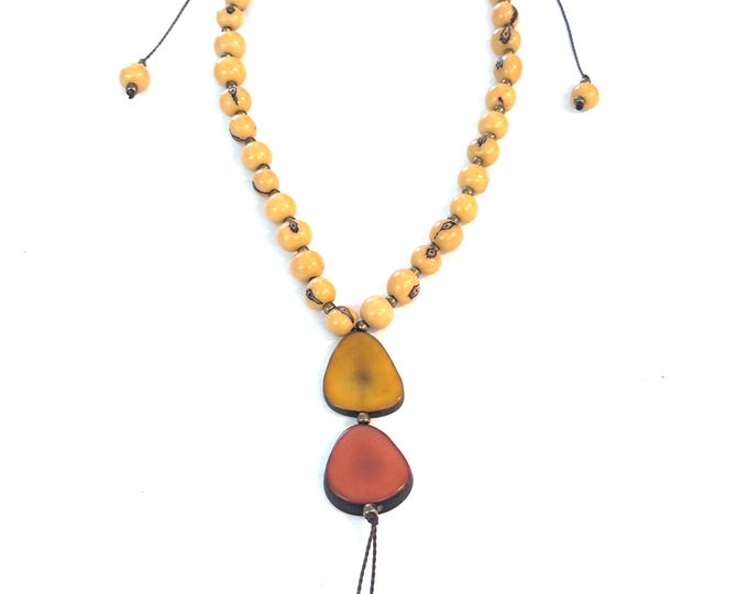 Tagua Nut Pendant & Acai Seed Necklace- Eco-friendly Jewelry, Boho Jewelry