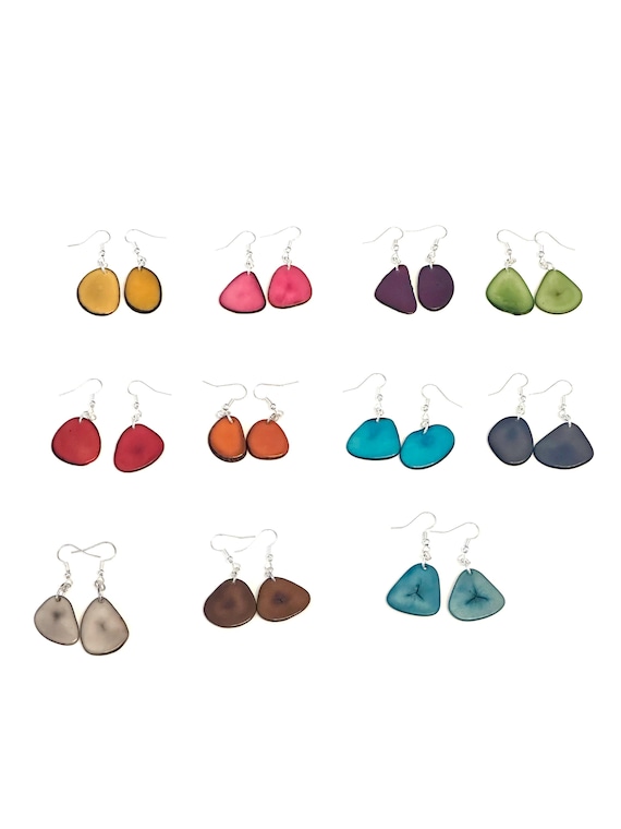 Small Colorful Tagua Nut Slice Earrings, Eco-Fashion Jewelry