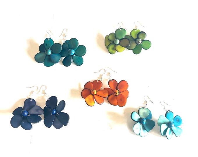 Tagua-Nut Earrings, Flower Design, Tagua Jewelry, Eco-Fashion, Eco-Friendly