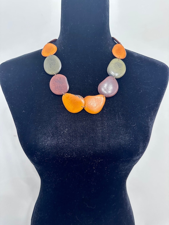 Handmade Tagua Nut Statement Necklace, Adjustable Eco-Fashion Jewelry