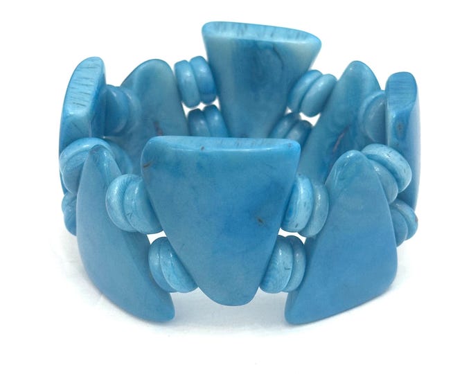Ocean Blue Tagua Nut Bead Bracelet - Eco-Friendly Bangle