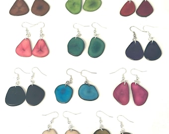 Colorful Tagua Nut Slice Earrings, Eco-Friendly Jewelry